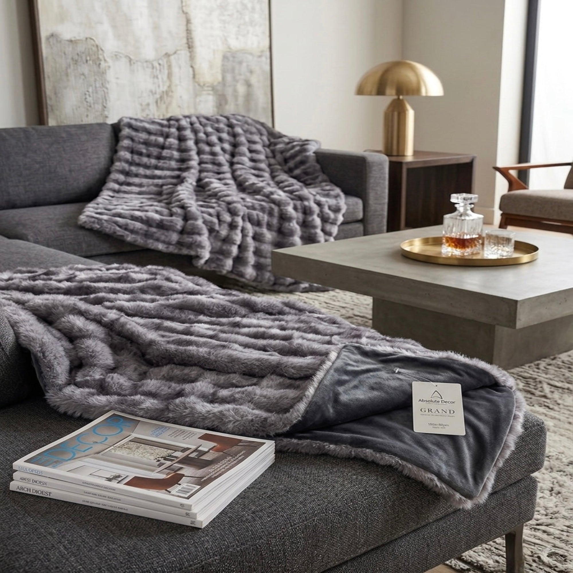 Absolute Decor Grand Ribbed Dual Throw – Grey