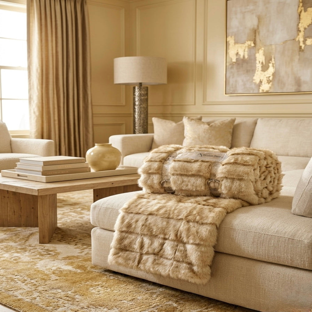Absolute Decor Grand Ribbed Dual Throw - Champagne Beige