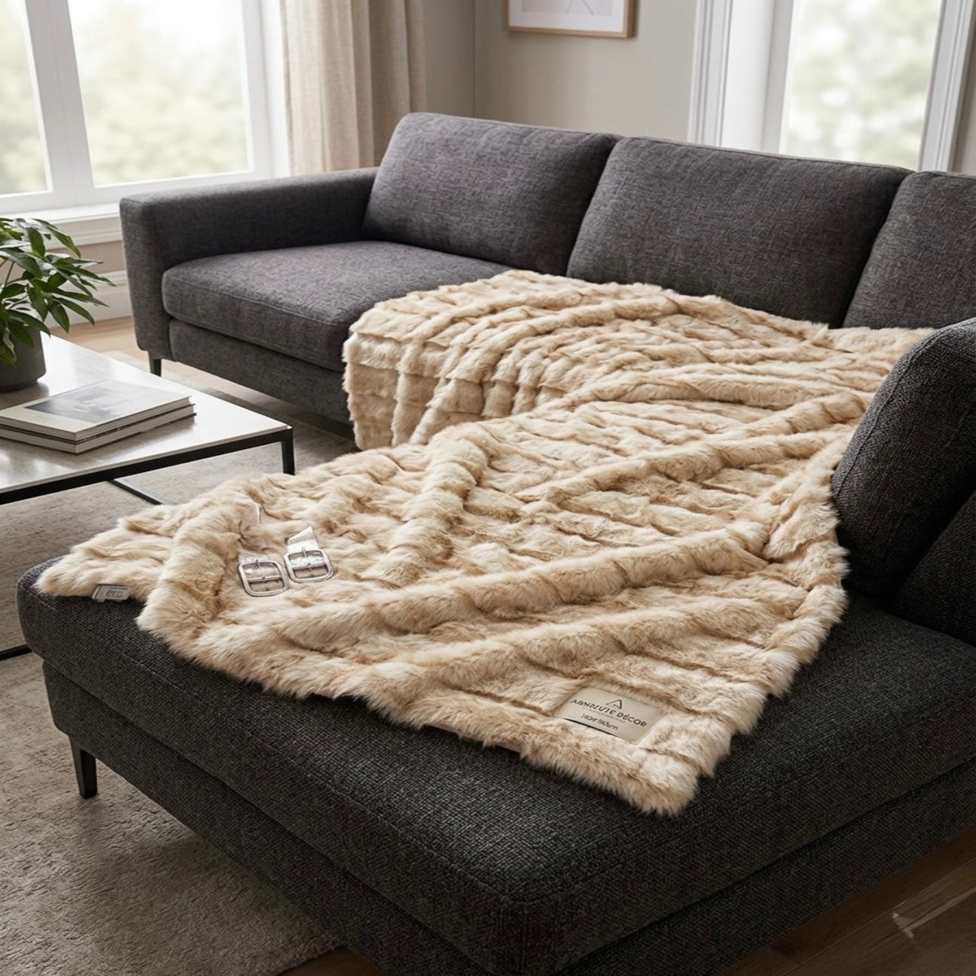 Absolute Decor Grand Ribbed Dual Throw - Champagne Beige