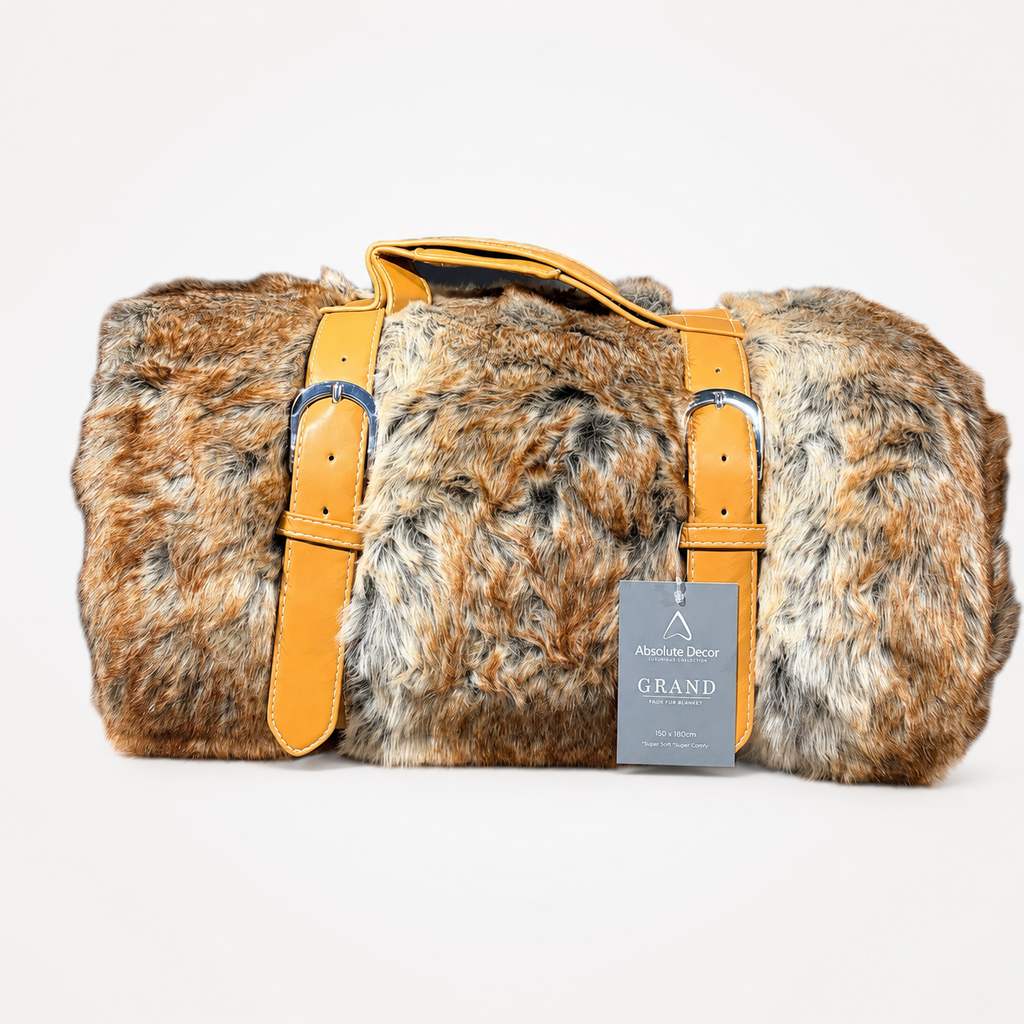 Absolute Decor Grand Faux Fur Blanket - Brown