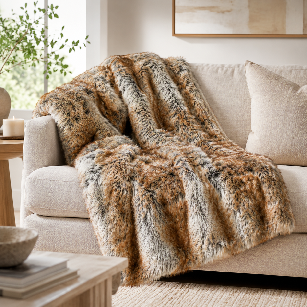 Absolute Decor Grand Faux Fur Blanket - Brown
