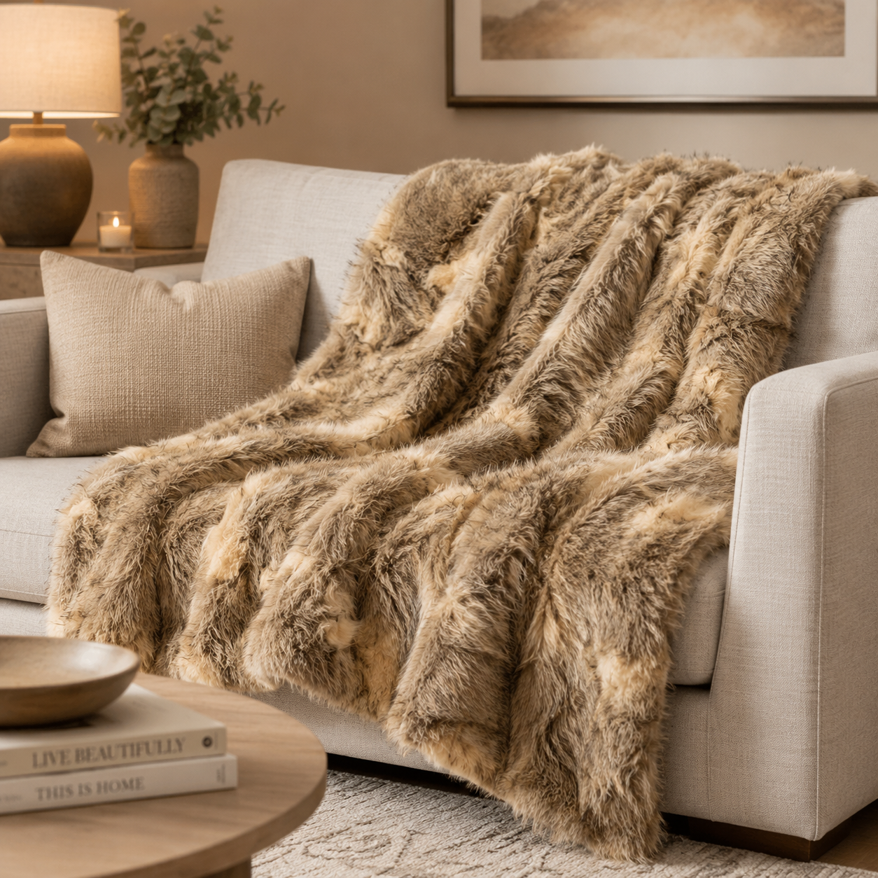Absolute Decor Grand Faux Fur Blanket - Brown