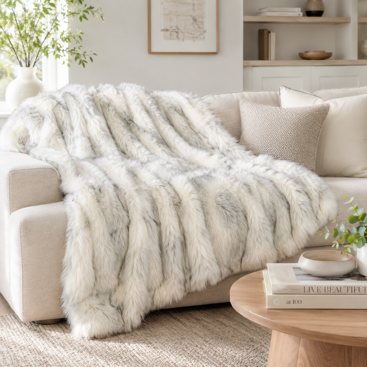 Absolute Decor Grand Faux Fur Blanket - Grey