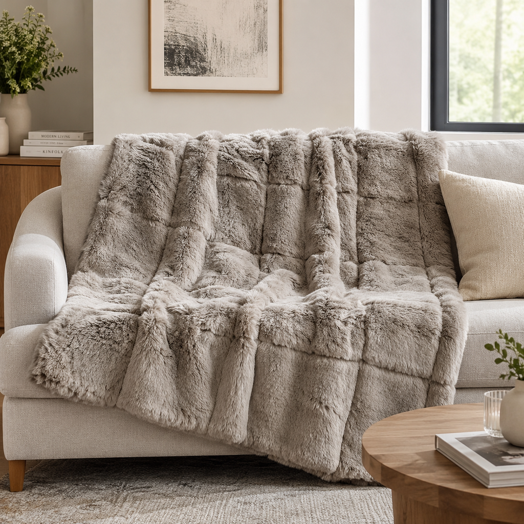 Absolute Decor Blocks Rabbit Fur Throw – 150 x 180cm