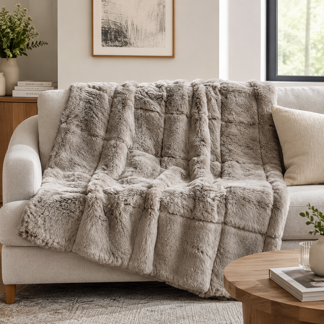 Absolute Decor Blocks Rabbit Fur Throw – 150 x 180cm