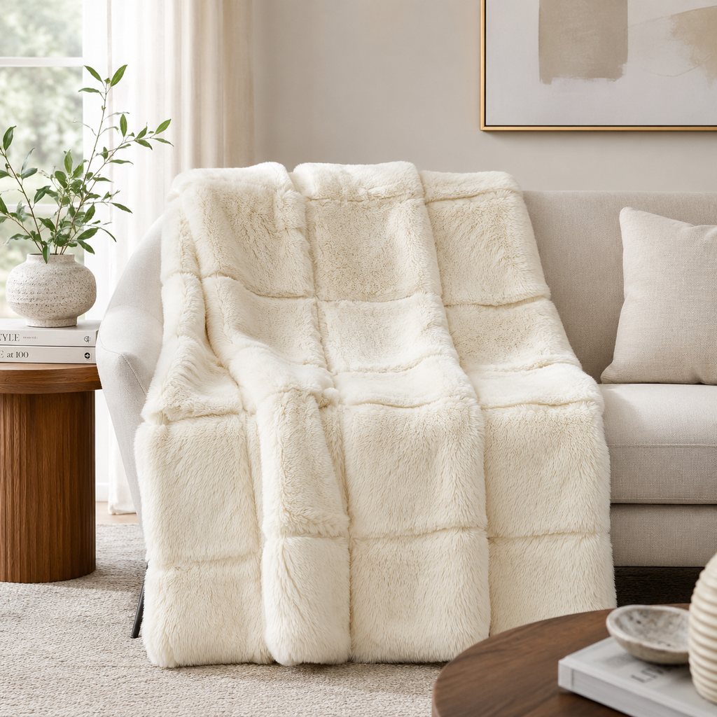 Absolute Decor Blocks Rabbit Fur Throw – 150 x 180cm