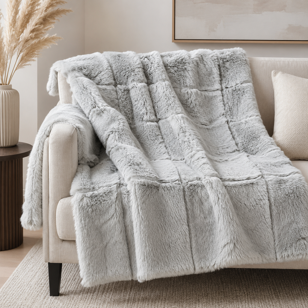Absolute Decor Blocks Rabbit Fur Throw – 150 x 180cm