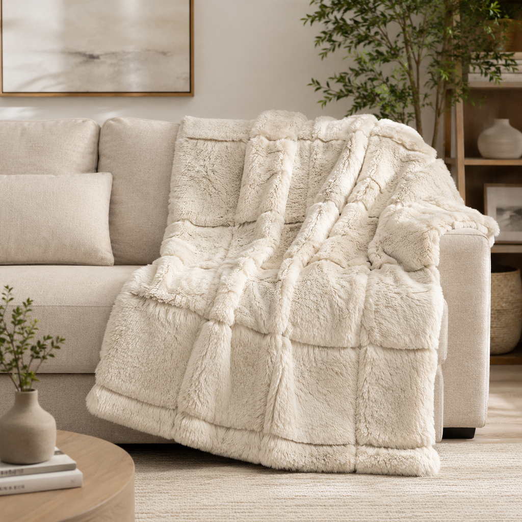 Absolute Decor Blocks Rabbit Fur Throw – 150 x 180cm