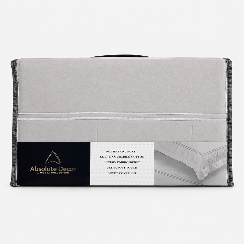 Absolute Decor 600 Thread Count Egyptian Combed Cotton Luxury Embroidered Duvet Cover Set