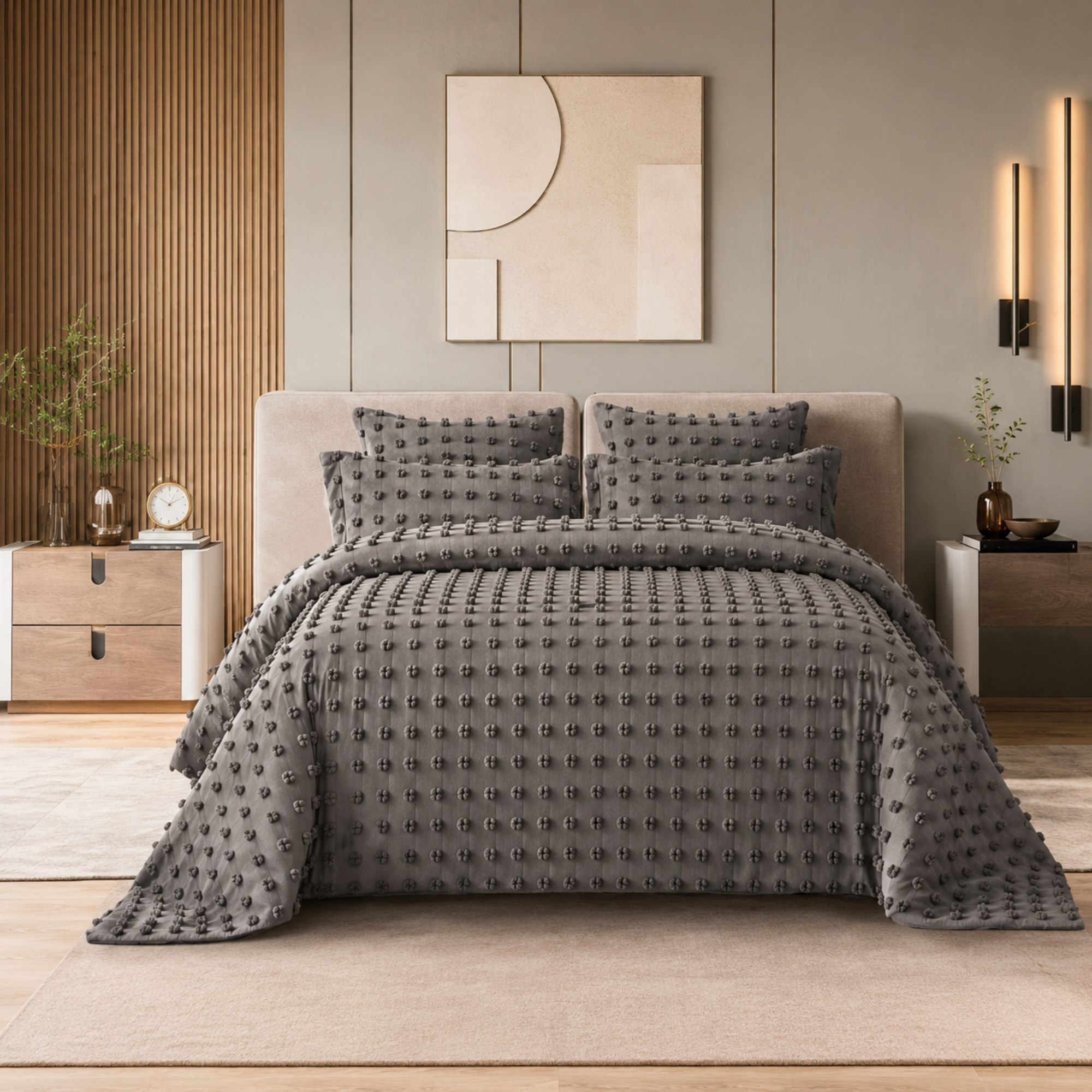 Absolute Decor Textured Pom Pom Bedspread Set