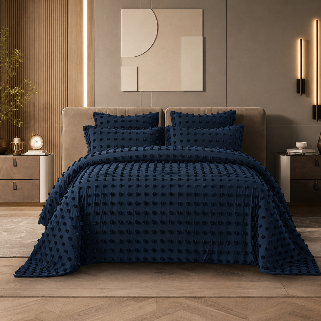 Absolute Decor Textured Pom Pom Bedspread Set
