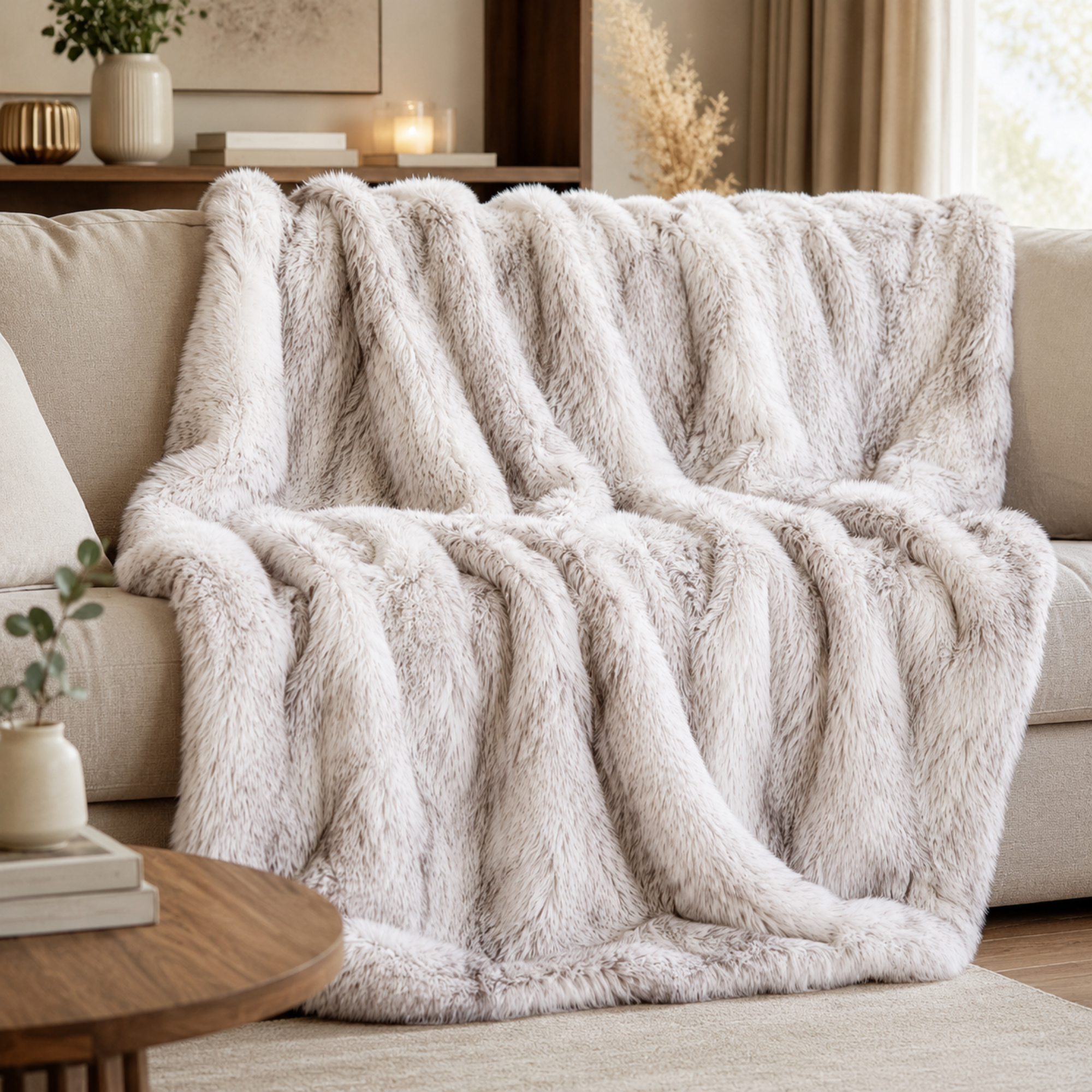 Absolute Decor Grand Faux Fur Blanket - White