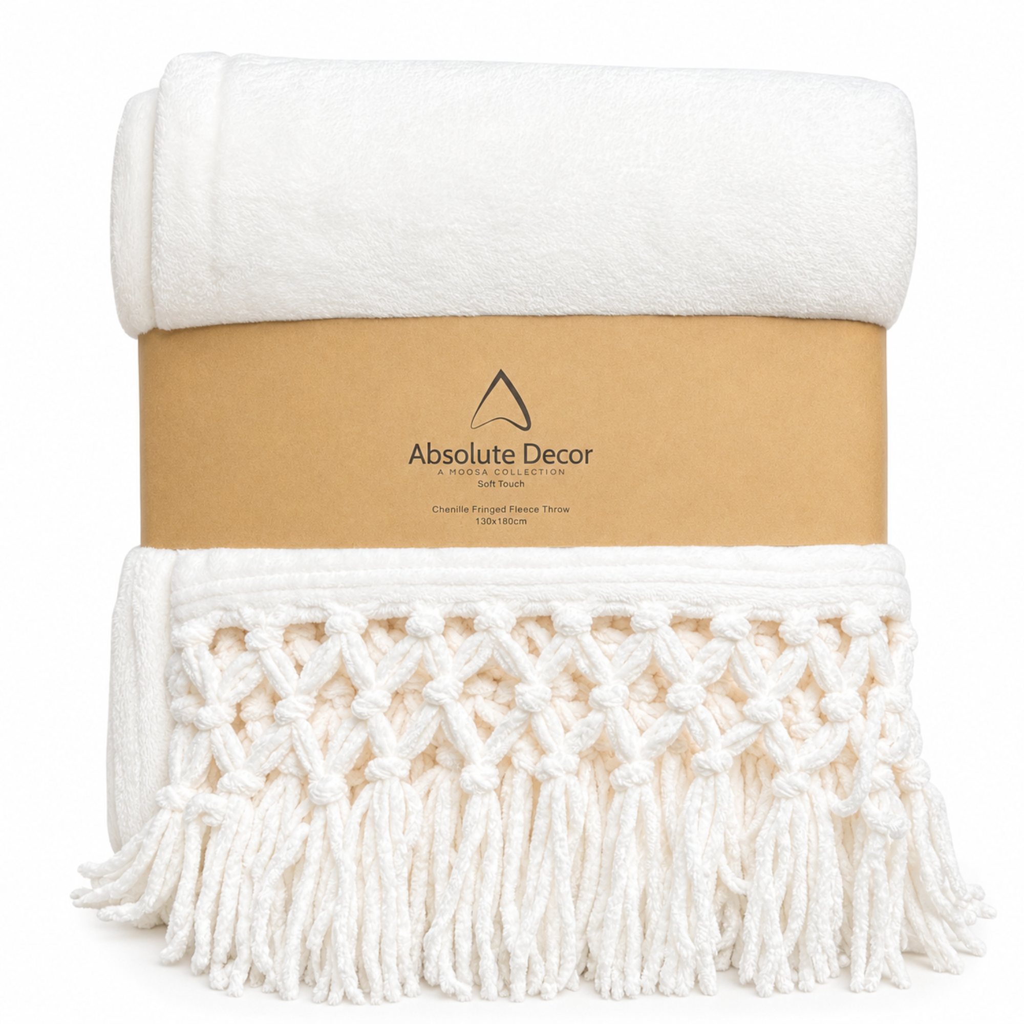 Absolute Decor Chenille Fringe Soft Touch 130X180 Throw - CREAM
