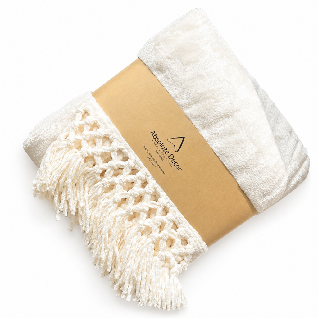 Absolute Decor Chenille Fringe Soft Touch 130X180 Throw - CREAM