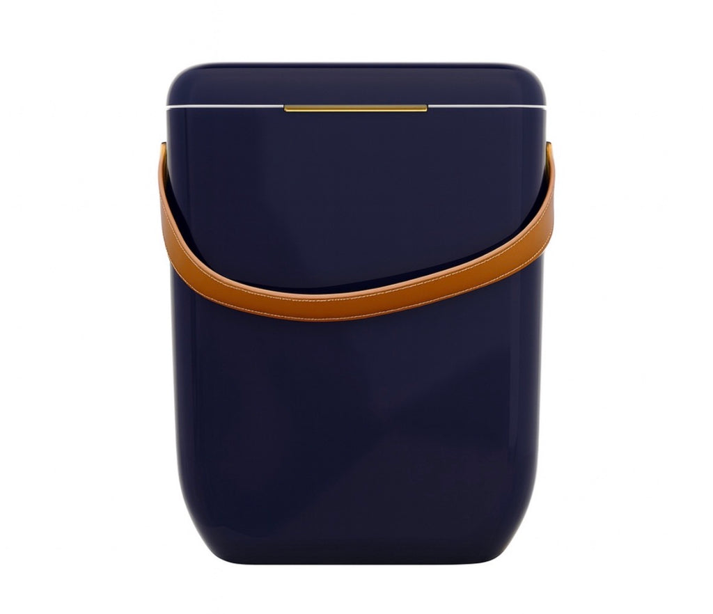 Portable Cooler Box with Leather Strap & Gold Latch - Insulated Ice Storage - Navy
