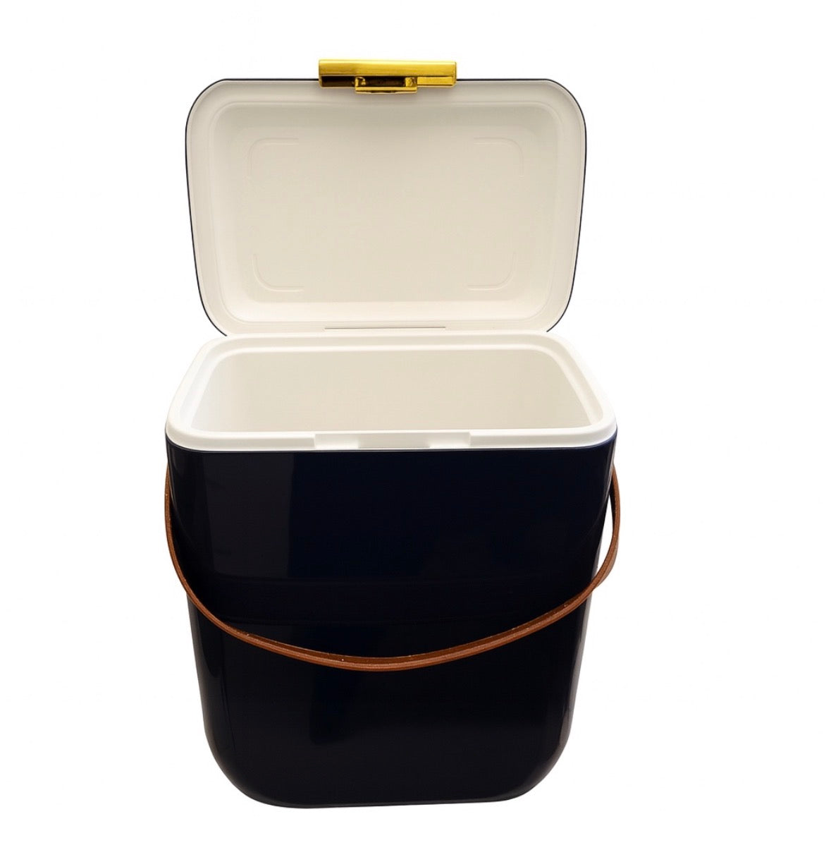 Portable Cooler Box with Leather Strap & Gold Latch - Insulated Ice Storage - Navy
