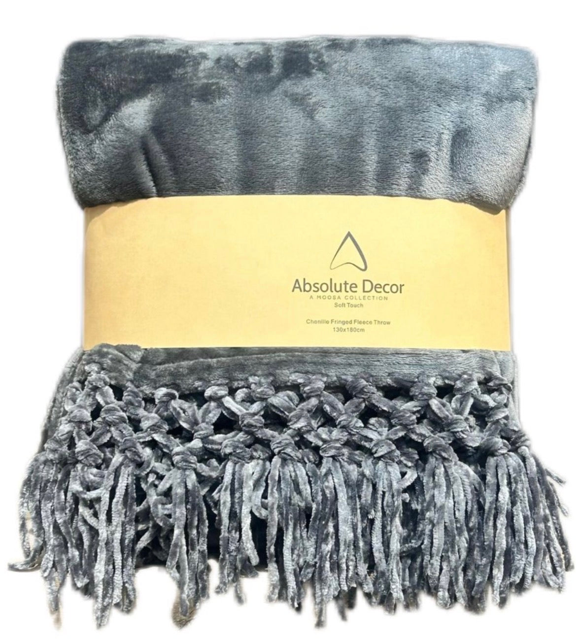Absolute Decor Chenille Fringe Soft Touch 130X180 Throw - CHARCOAL