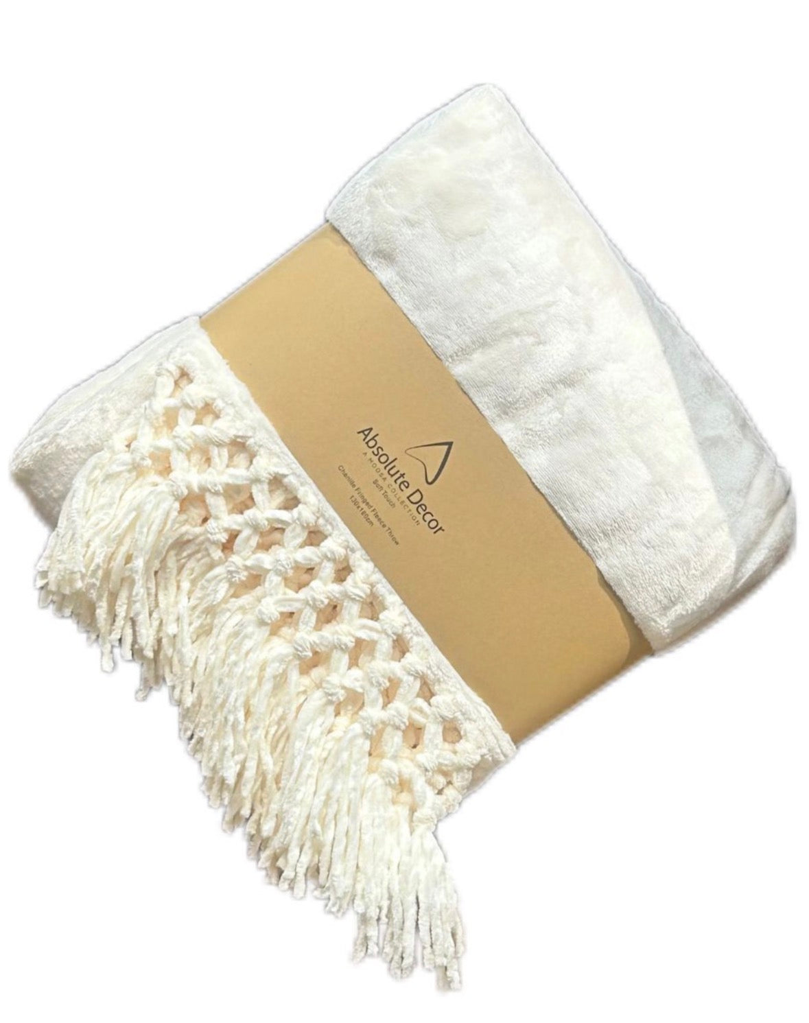 Absolute Decor Chenille Fringe Soft Touch 130X180 Throw - CREAM