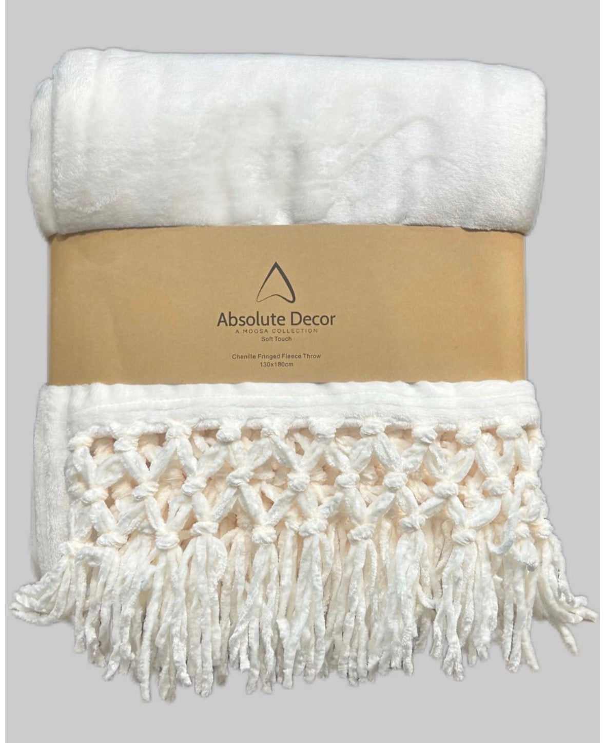 Absolute Decor Chenille Fringe Soft Touch 130X180 Throw - CREAM