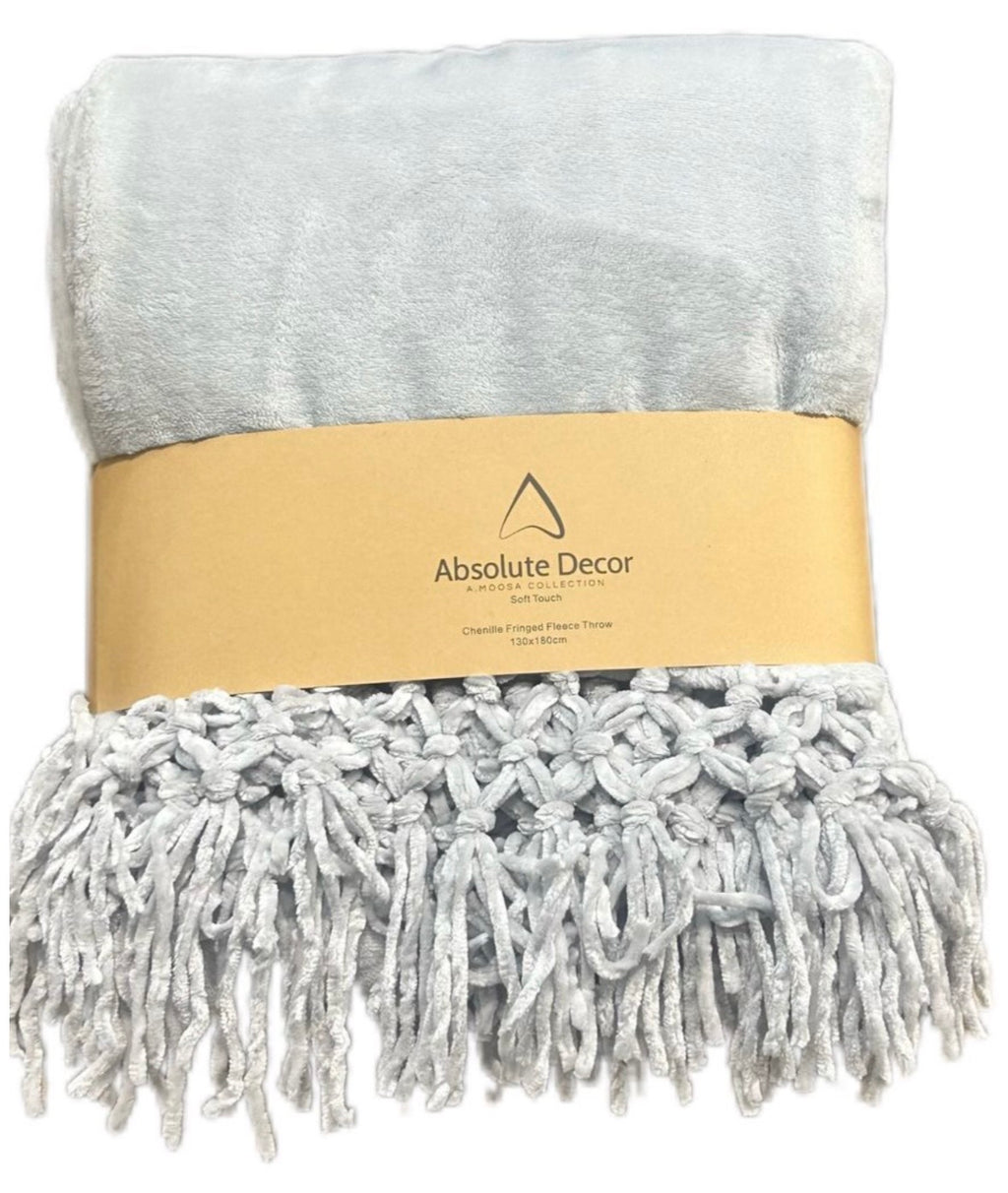 Absolute Decor Chenille Fringe Soft Touch 130X180 Throw - Grey