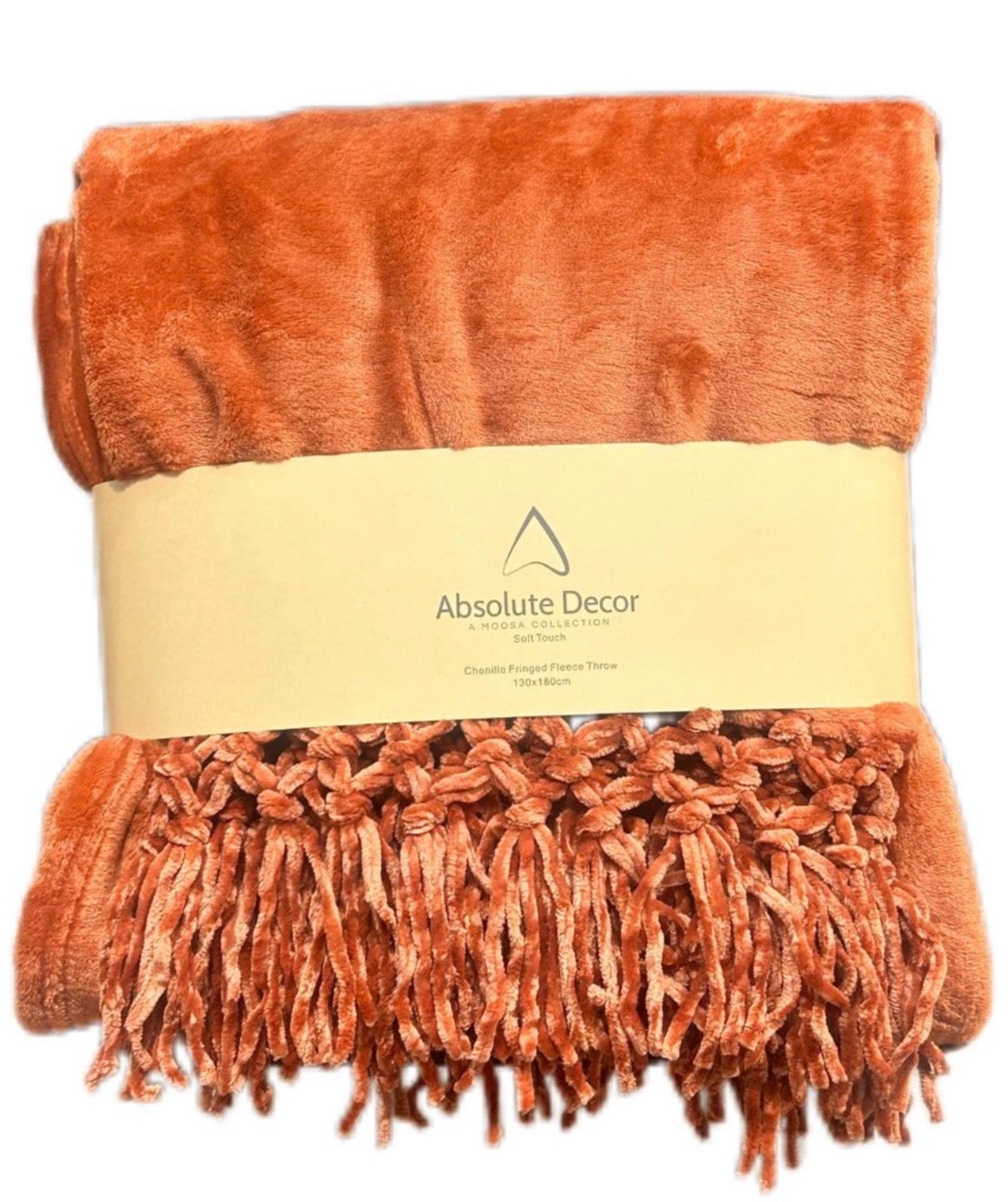 Absolute Decor Chenille Fringe Soft Touch 130X180 Throw - RUST