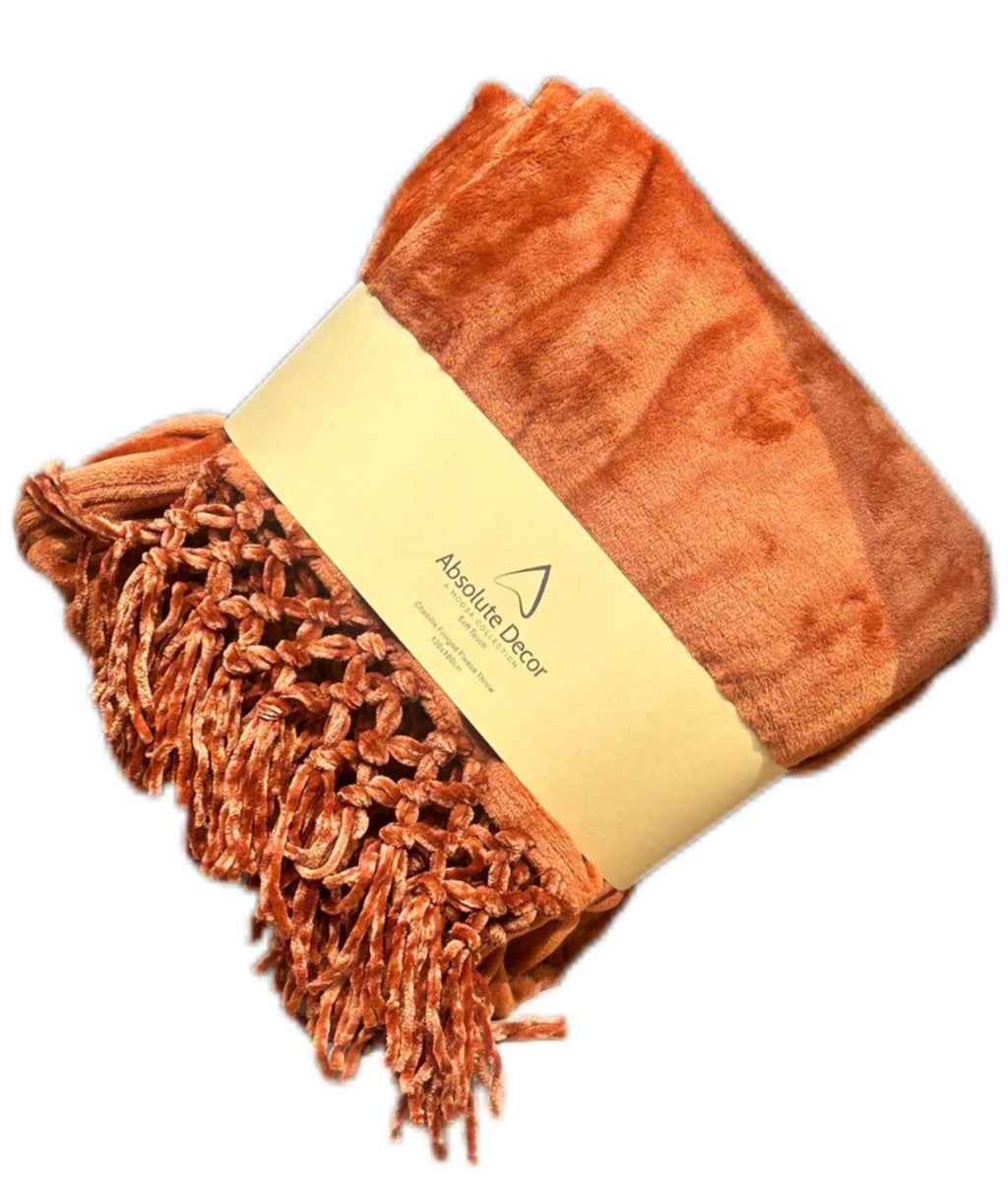 Absolute Decor Chenille Fringe Soft Touch 130X180 Throw - RUST
