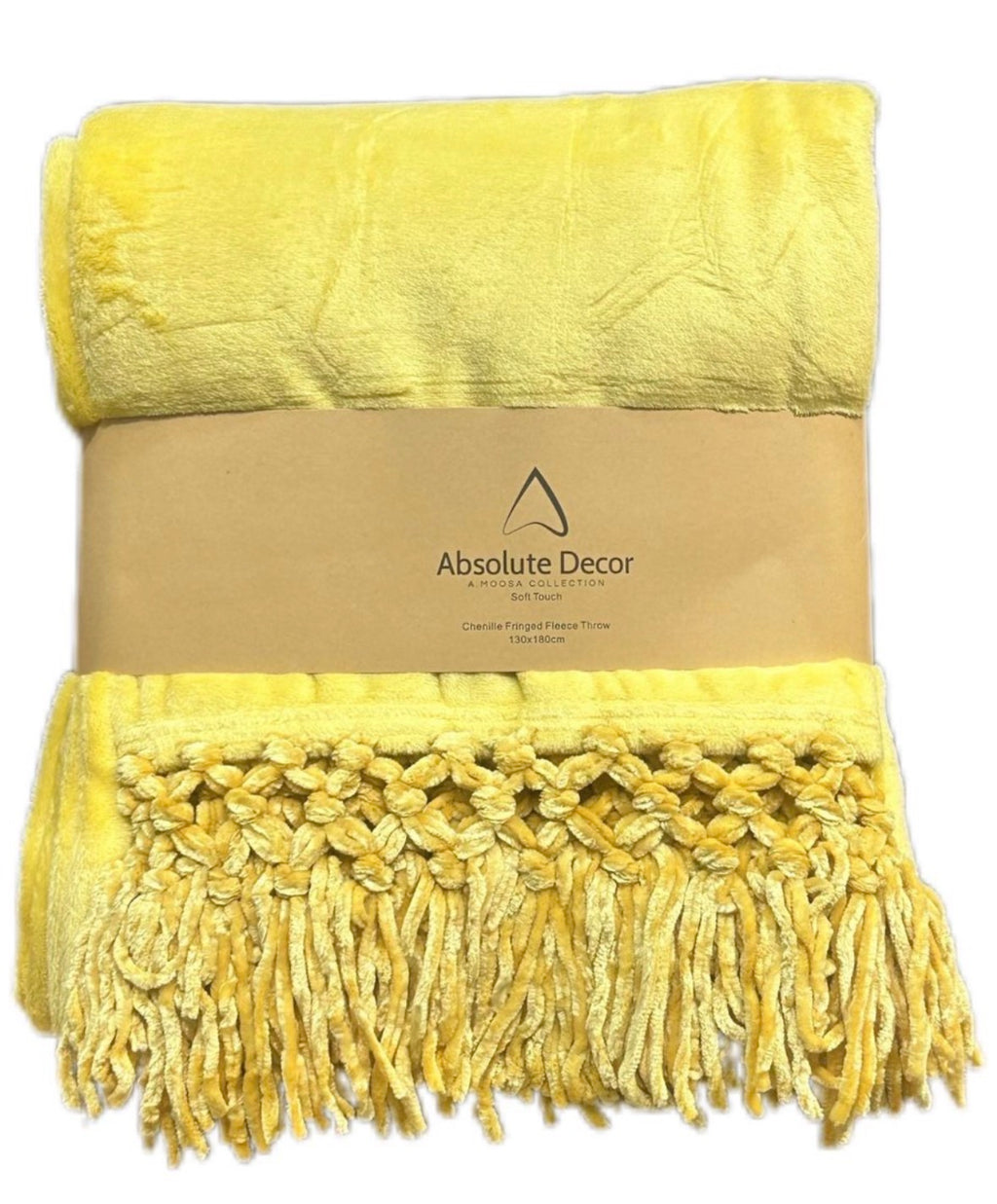Absolute Decor Chenille Fringe Soft Touch 130X180 Throw - Yellow
