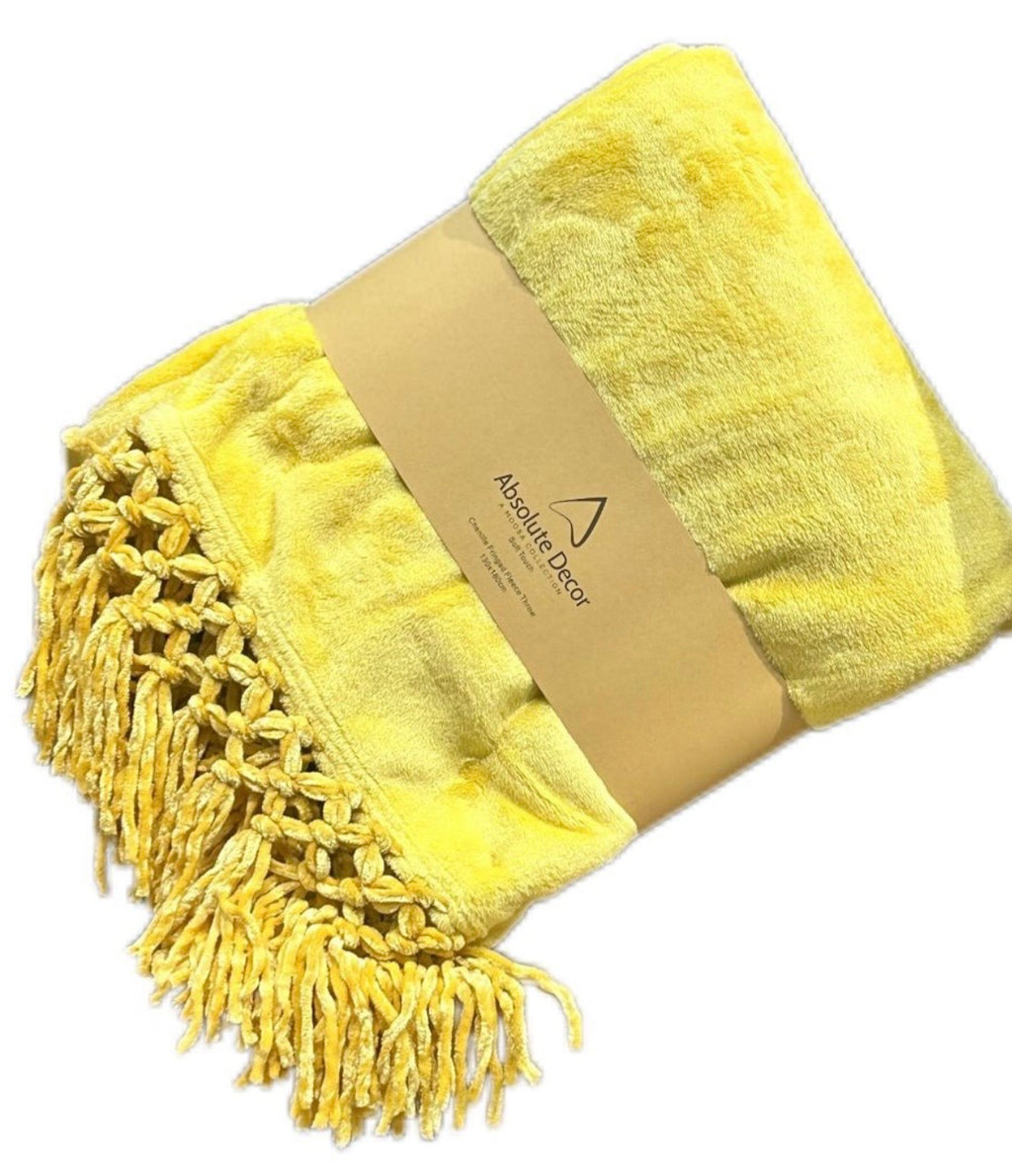 Absolute Decor Chenille Fringe Soft Touch 130X180 Throw - Yellow