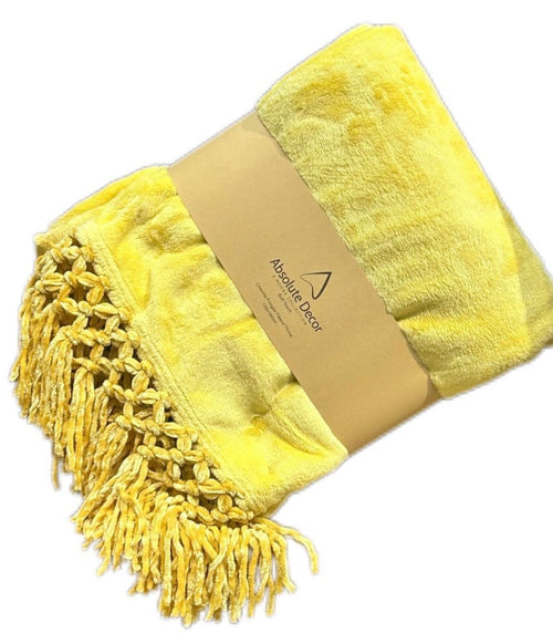 Absolute Decor Chenille Fringe Soft Touch 130X180 Throw - Yellow