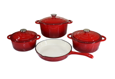 7 Piece Authentic Cast Iron Dutch Oven Cookware Pot Set - Red