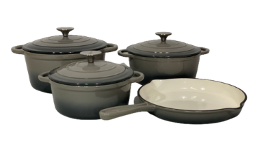 Pot set 7 Piece Cast Iron Grooved Lid Grey