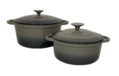 Pot set 7 Piece Cast Iron Grooved Lid Grey