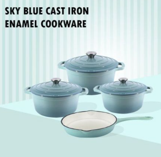 Sastro - New Design Dutch Pot Cookware Sets Cast Iron - 7 Piece - Sky Blue