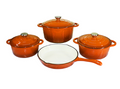 7 Piece Authentic Cast Iron Dutch Oven Cookware Pot Set - Orange
