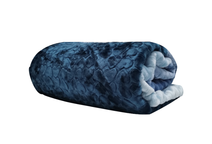 Sesli - Mink Colourful 1Ply Blanket – Queen Size - Hearts - dark blue