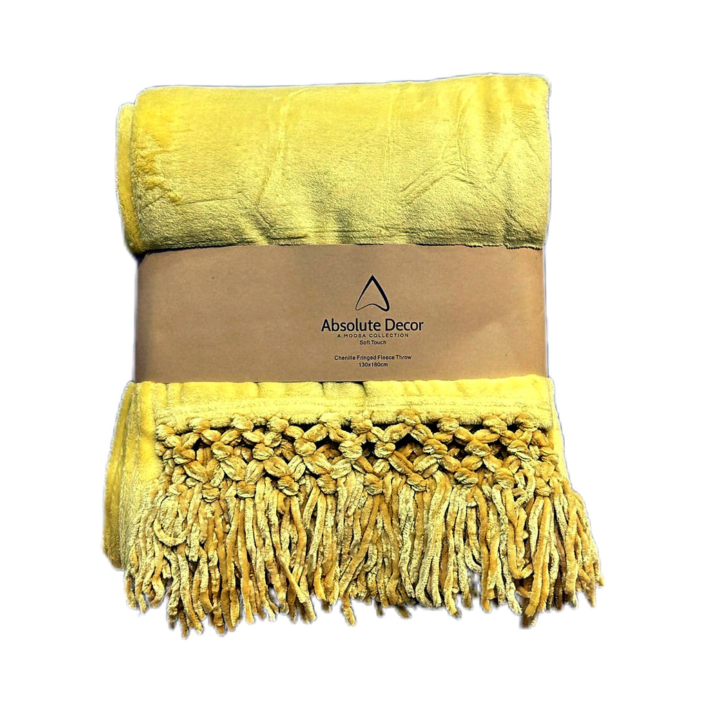 Absolute Decor Chenille Fringe Soft Touch 130X180 Throw - Yellow
