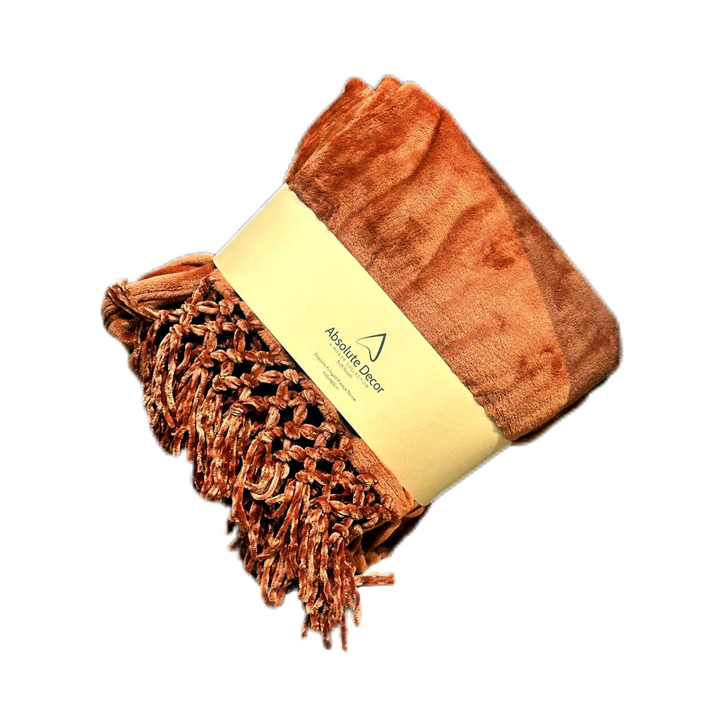 Absolute Decor Chenille Fringe Soft Touch 130X180 Throw - RUST