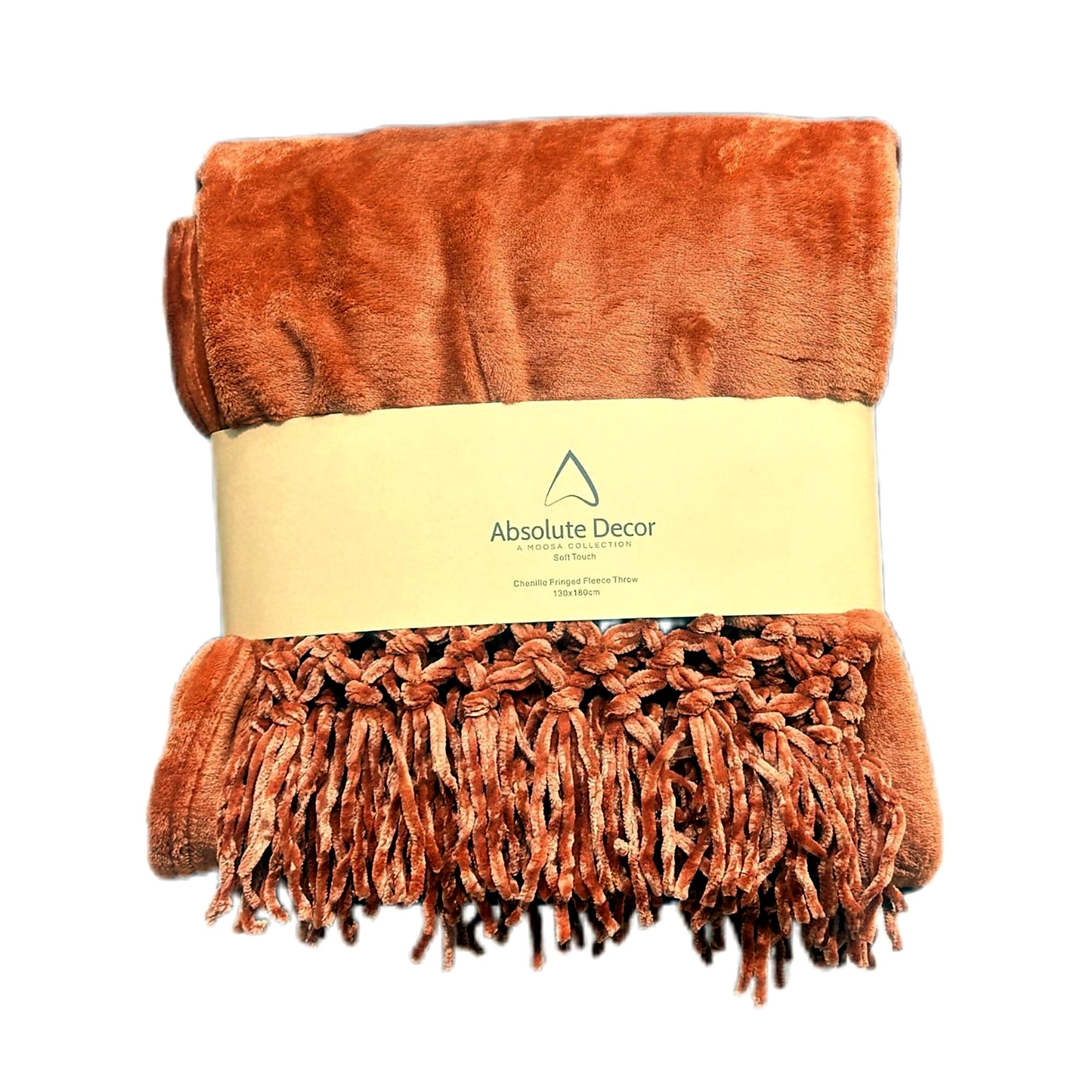 Absolute Decor Chenille Fringe Soft Touch 130X180 Throw - RUST