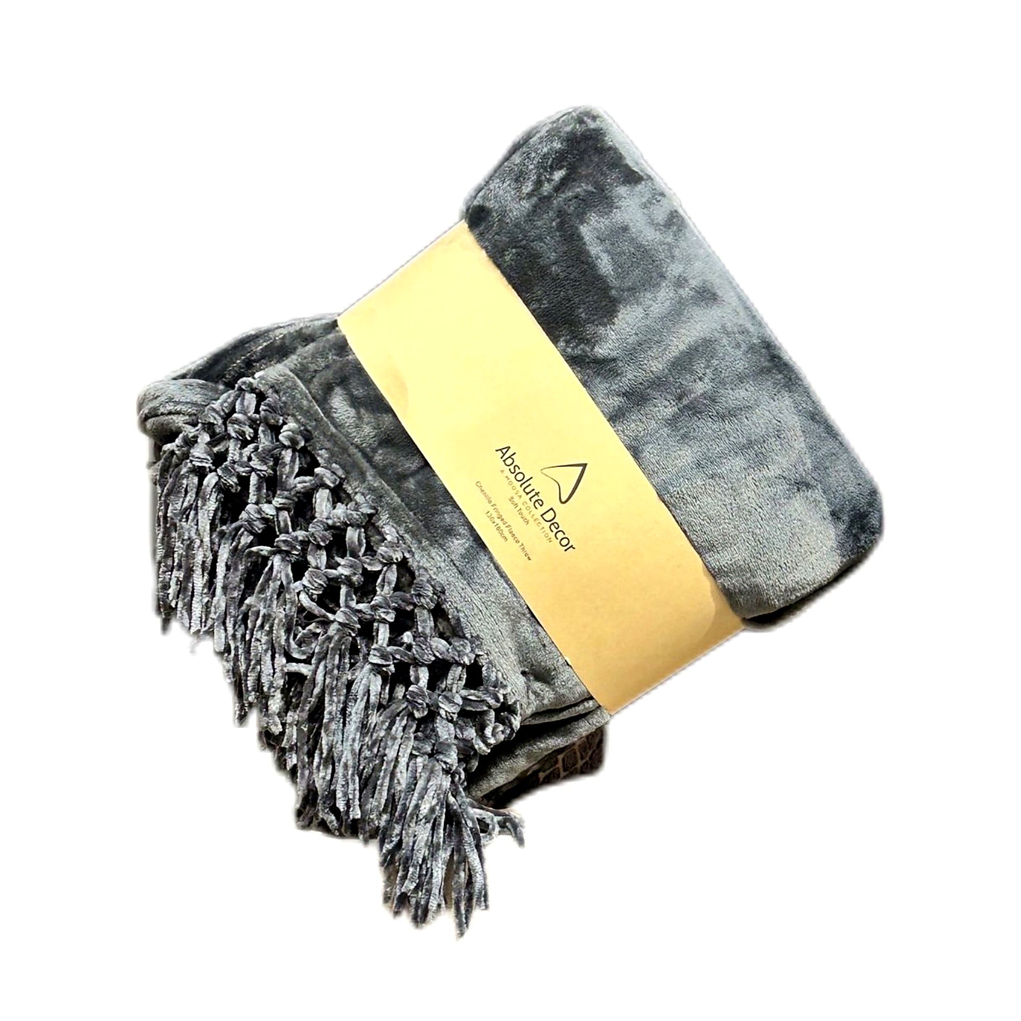 Absolute Decor Chenille Fringe Soft Touch 130X180 Throw - CHARCOAL