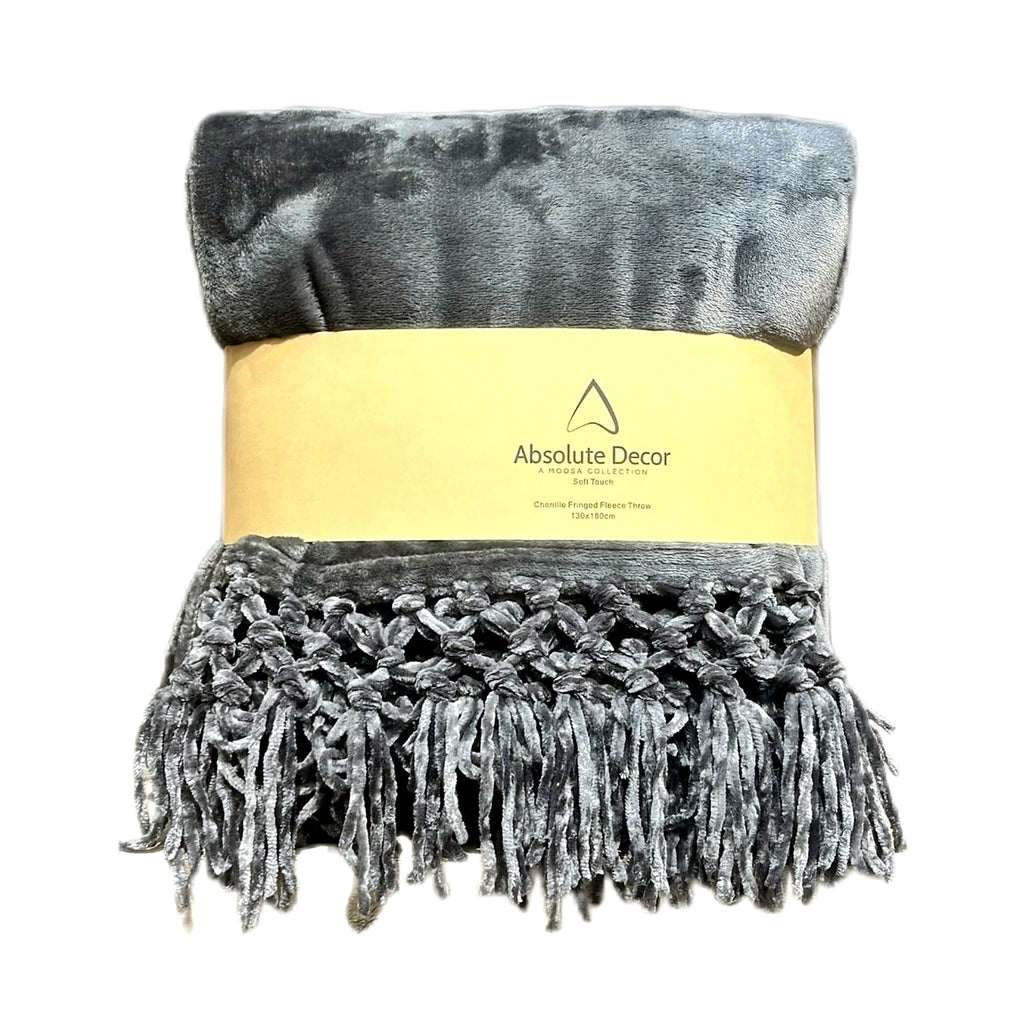 Absolute Decor Chenille Fringe Soft Touch 130X180 Throw - CHARCOAL