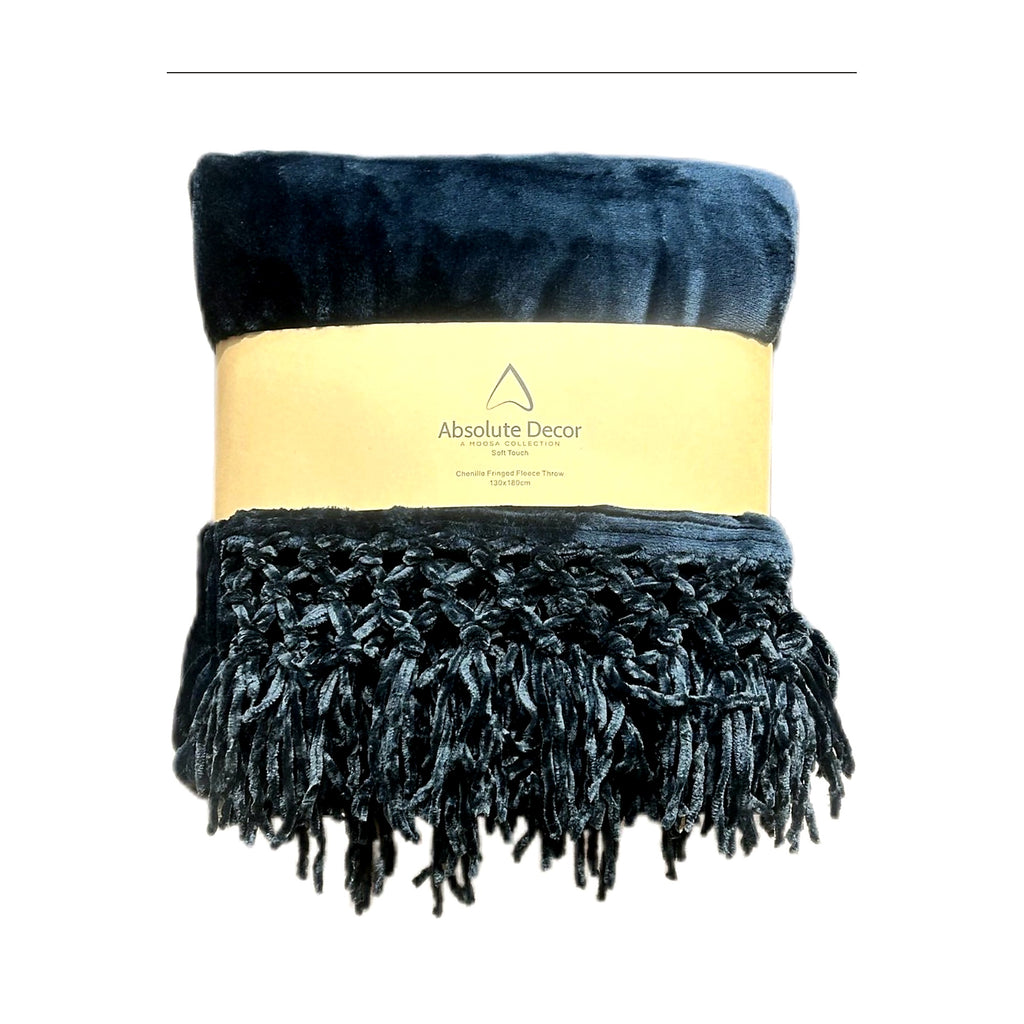 Absolute Decor Chenille Fringe Soft Touch 130X180 Throw - Black