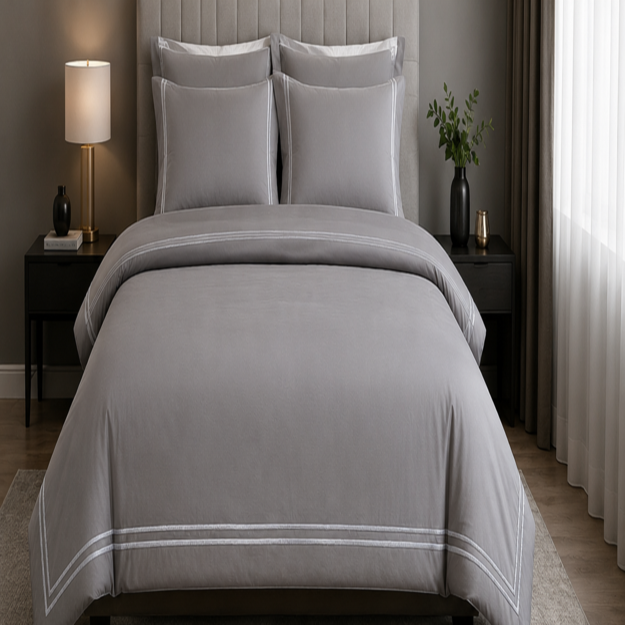 Absolute Decor 600 Thread Count Egyptian Combed Cotton Luxury Embroidered Duvet Cover Set